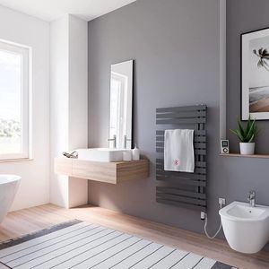Schulte BREDA - elektrische designradiator - 60 x 106 cm - antraciet - handdoekdroger - verwarmingselement rechts -type 5 - digitale afstandsbediening - 600 Watt - ruimteverwarmer - H02410660-E5R 57