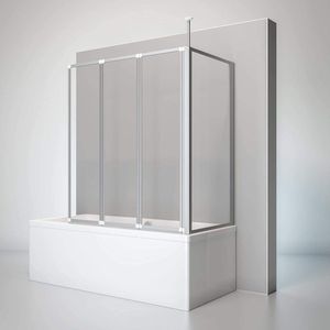 3-teilige Duschwand 129 x 140 cm mit Seitenwand 75 cm, Sicherheitsglas (esg) Klar hell, Alu-Natur - Schulte