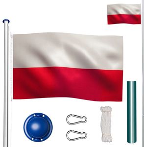 tectake - Vlaggenmast in hoogte verstelbaar - aluminium - incl. vlag Polen - max. 565cm. - 402854