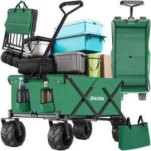 tectake® Bollerwagen, faltbar, abnehmbarer Stoffeinsatz mit 2 Netztaschen, inklusive Tragetasche, Belastbarkeit 80 kg