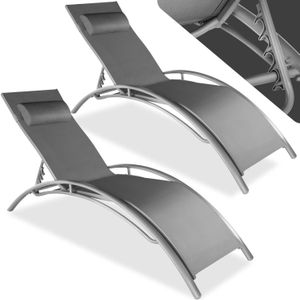 tectake® 2er Set Gartenliege, Textilene-Gewebe, 5-fach verstellbare Rückenlehne mit Kopfpolster, 180 x 59 x 50 cm