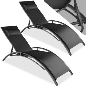 tectake® set van 2 tuinstoelen ligstoelen - aluminium ligbedden - weerbestendig - ideaal voor tuin - balkon - terras - inclusief hoofdkussen - 5-voudig verstelbare rugleuning - zwart