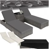 tectake® 2er Set Rattan Sonnenliegen, mit Aluminiumgestell, 5-fach verstellbare Rückenlehne, Dicke des Polsters 7,5 cm, wetterfest und UV-beständig