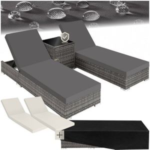 Wicker - Ligbedden Set - Grijs - Aluminium - Inclusief Tafel en Beschermhoes