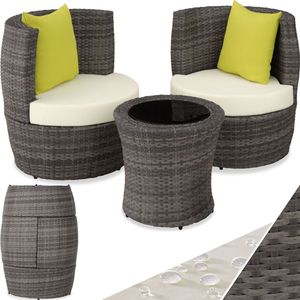 tectake® - Wicker zitgroep balkonset Nice - incl. plantenbak - tafel met glasplaat - grijs - 403141