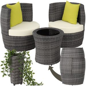tectake® - Wicker zitgroep balkonset Nice - incl. plantenbak - tafel met glasplaat - grijs - 403141
