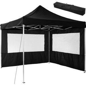 tectake® - partytent 3x3 m. opvouwbaar- 2 wanden- zwart 403149