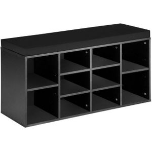 tectake® Schoenenkast met Bank voor 10 Paar Schoenen - Inclusief Zitkussen met Afneembare Bekledingshoes - 103,5 x 48 x 30 cm - Diverse Kleuren - (Zwart/Zwart | Nr. 403171)