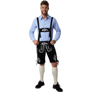 dressforfun 900814 Lederen Duitse Lederhose voor heren met ophangers, broek, borduurwerk in wit, zwart -verschillende maten, L| Nr.302832, Zwart