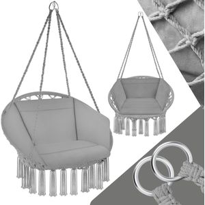tectake® - Hangstoel voor binnen en buiten, terrassen en balkonmeubels, hangstoel met frame, robuuste constructie met groot zacht kussen, hangstoel tot 100 kg - grijs