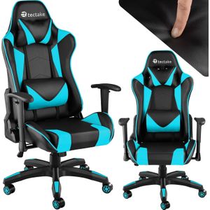 Tectake® - Bureaustoel Twink - Gamestoel - Gaming Chair - Zwart/Azuurblauw - 403206