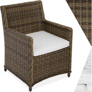 tectake® - Hoogwaardige wicker stoel met aluminium frame, weerbestendig, draagvermogen tot 120 kg, 60,5 x 60,5 x 85 cm, rieten stoel inclusief zitkussen, bruin - poly-rattan