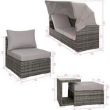 tectake® Rattan Lounge, mit Aluminiumgestell, wetterfest und UV-beständig, mit klapparem Sonnenschutz, mit Sicherheitsglasplatte, variabel aufstellbar