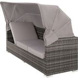 tectake® Rattan Lounge, mit Aluminiumgestell, wetterfest und UV-beständig, mit klapparem Sonnenschutz, mit Sicherheitsglasplatte, variabel aufstellbar