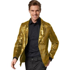 dressforfun - Paillettenjas heren goud M - verkleedkleding kostuum halloween verkleden feestkleding carnavalskleding carnaval feestkledij partykleding - 303927