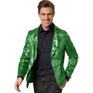 dressforfun - Paillettenjas heren groen L - verkleedkleding kostuum halloween verkleden feestkleding carnavalskleding carnaval feestkledij partykleding - 303943