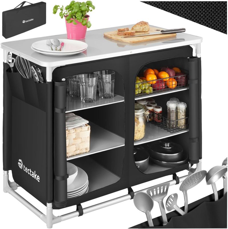tectake Campingtisch Campingschrank Deluxe mit 6 Fächern (1-St., 1 tlg), Dreiteilige Außentasche