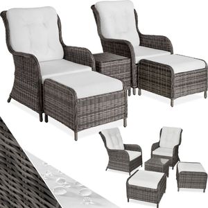 tectake® - Wicker zitgroep loungestoel loungeset chaise longue Benissa - grijs - 403351