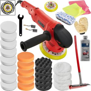tectake® Excentrische Polijstmachine + Set 4 - Met GS Certificaat, 6 Instelbare Rotatieniveaus en Softstart - Stationair Toerental 2200 - 6300 rpm - 150 mm Polijstplaat en Toebehoren