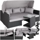 tectake® Rattan Lounge, mit Aluminiumgestell, wetterfest und UV-beständig, mit klapparem Sonnenschutz, mit Sicherheitsglasplatte, variabel aufstellbar