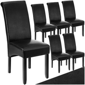 tectake® Eetkamerstoel - Zwart - Kunstleer - Set van 6 - Hoge Rugleuning