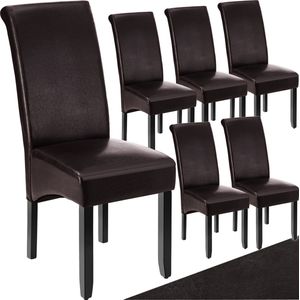 tectake® Eetkamerstoel - Comfortabele kunstleren stoel met hoge rugleuning - Keukenstoel voor keukentafel - Gestoffeerde keukenstoel - Diverse kleuren en sets - Maximale belasting 120 kg - Afmeting (LxBxH) 44 x 63 x 106 cm - Set van 6 - Bruin