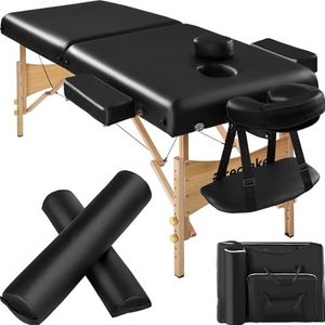 tectake 400421 2-zones massagetafel 7,5 cm matras + rolkussens + tas - zwart