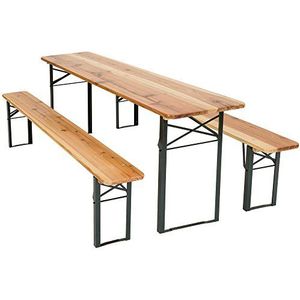 tectake® - Biertafel met 2 banken - 3-delig - Stalen frames met dennenhout - Opvouwbaar - Lengte 177cm