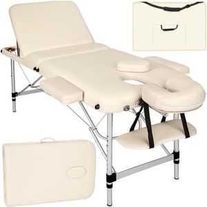 tectake® 3 Zones massagetafel - Behandeltafel incl. draagtas - 5 cm dikke vulling - Aluminium frame - 230kg draagvermogen - div kleuren en afmetingen (beige, breedte zonder armleuningen: 61 cm)