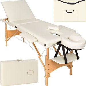 tectake® Draagbare massagetafel - 3 zones - Opvouwbaar therapiebed, massage, fysiotherapie - Verstelbare tafel - Tattootafel - Incl. draagtas - Beige