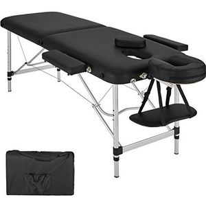 tectake - Aluminium Massagetafel - Zwart - 2 Zones - Opvouwbaar - In Hoogte Verstelbaar