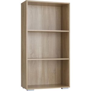 tectake® - Boekenkast houten boekenrek staande plank kantoorplank plank 3 vakken 60x30x115 cm- Lichte houtkleur, eiken Sonoma