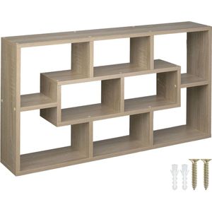 tectake® - Boekenkast wandplank houten hangplank CD DVD staande plank scheidingswand 85x48x16 cm - Licht hout, eiken Sonoma