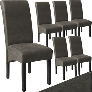Tectake - Eetkamerstoel - Grijs - Kunstleer - Set van 6
