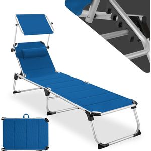 tectake® - ligstoel ligbed zonnebed - aluminium- incl. hoofdkussen en verstelbaar zonnescherm - blauw