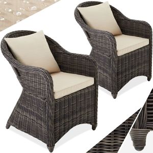 tectake® - 2 Luxe wicker tuinstoelen - Fauteuils - Incl. zachte kussens - grijs - 403682