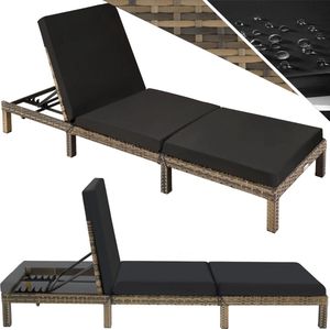 tectake® Wicker Ligbed Zonnestoel - Verstelbare Ligstoel met 5 Posities - Loungebed in Natuurkleur - Duurzaam Poly-Rattan