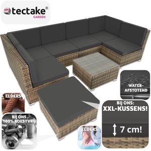 tectake® - XXL wicker lounge, tuinmeubelset, zitgroep, balkonmeubel met 6 zitplaatsen, 1 tafel, 1 kruk, inclusief zitkussens, buiten lounge, weerbestendig, voor tuin, balkon, terras - natuur - poly-rattan