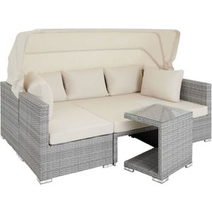 Tectake® - Wicker Loungeset Tuinset Tuinbank Loungebank Zitgroep San Marino - Incl. Zonnedak