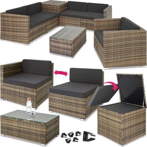 tectake Loungeset Rattan Lounge, (Set., 7-tlg), Robustes Gestell aus Stahl