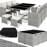 tectake® Rattan Sitzgruppe, für 6 bis 10 Personen, UV-beständig, zusammenschiebbar, inklusive Schutzhülle