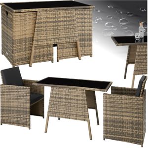 tectake® Rattan Sitzgruppe, für 2 Personen, UV-beständig, zusammenschiebbar