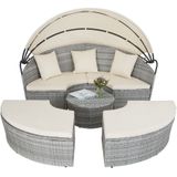 Tectake - Ligbed Zonne-eiland-tuinset- Aluminium/Wicker - Modulair - met Zonnedak - Lichtgrijs