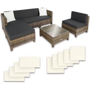 tectake Wicker loungeset met aluminium frame en 10cm kussens - natuur - 403743 - bruin 403743