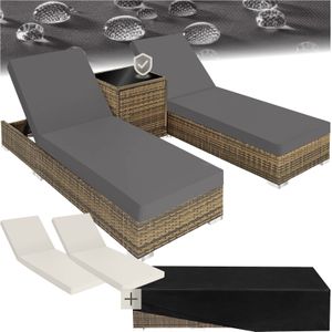 Wicker - Ligbedden Set - Natuur - Aluminium Frame - Inclusief Tafel