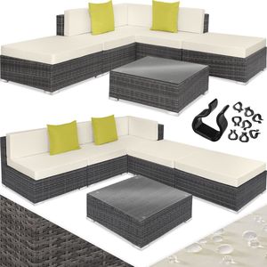 tectake® - Wicker zitgroep tuingroep loungeset loungebank Parijs - grijs - 403832