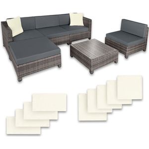 tectake® - Loungeset met tafel - Wicker tuinset - incl. 2 overtreksets - grijs - 403835