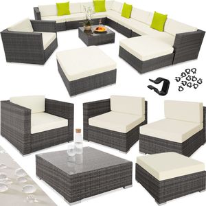 tectake® - Wicker loungeset zitgroep loungebank tuinset Las Vegas - zitgroep XXL - modulaire elementen - grijs - 403840