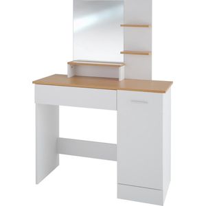 Tectake -Kaptafel Zoe- Make-up Tafel met Grote Spiegel-wit-403851