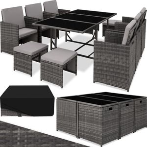 tectake® - Wicker zitgroep tuinset eettafel tuintafel Malaga - tuinset - incl. beschermhoes - grijs - 403867